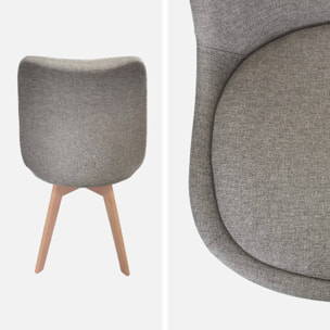 Lot de 4 chaises scandinaves revêtement tissu gris clair. pieds bois de hêtre - Nils