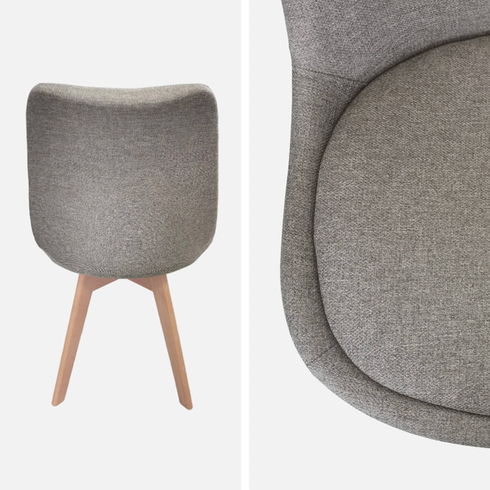 Lot de 4 chaises scandinaves revêtement tissu gris clair. pieds bois de hêtre - Nils