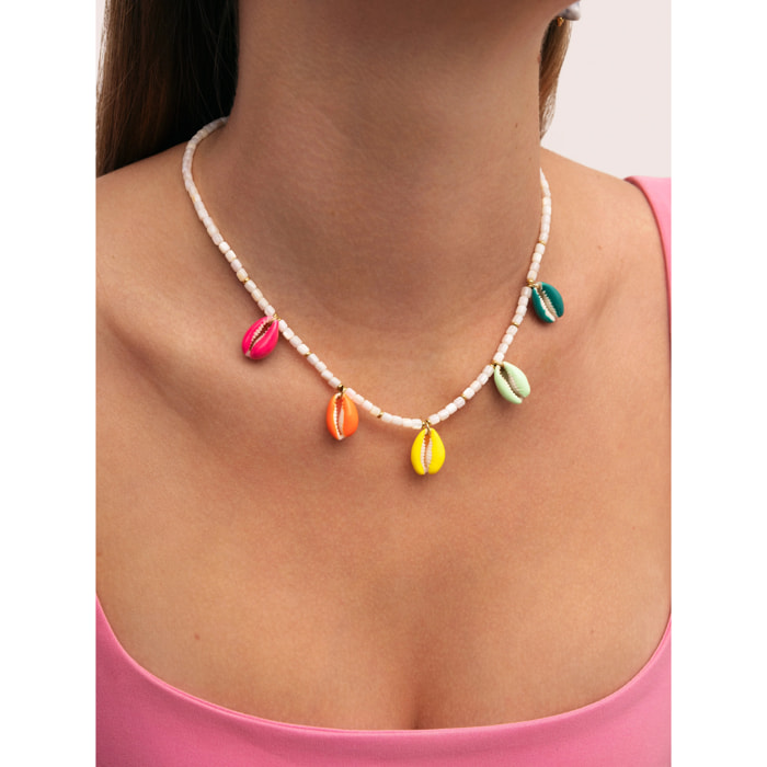 Collar Boho Color Shells Acero Baño Oro