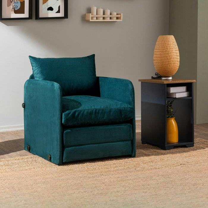 Fauteuil convertible velours bleu lagon couchage 200 cm ORURO