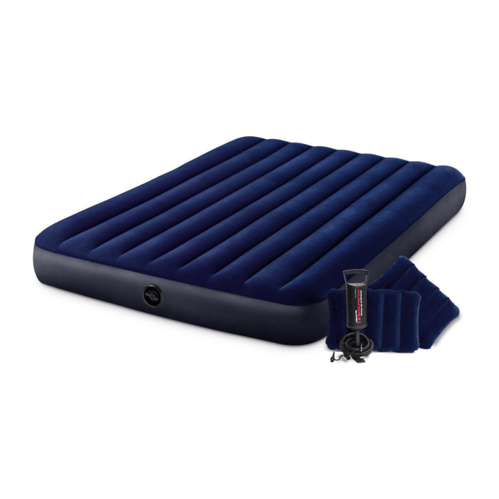 Colchón doble Intex Downy, dos almohadas y bomba manual, 152x203x25 cm