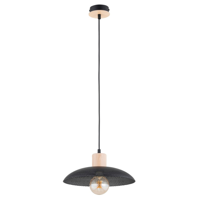 Lampada a sospensione KOBE in acciaio nero e legno naturale