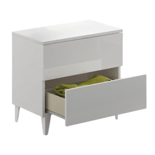 Comodino Nashville, Comodino a 2 cassetti, Tavolino da notte, Comò basso per camera da letto, cm 50x34h49, Bianco lucido