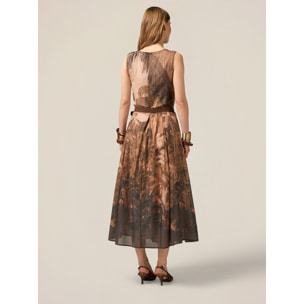 Oltre - Vestido de muselina de algodón estampada - Marrón