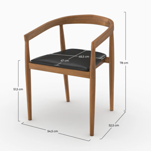 Lot de 2 chaises en bois de teck vernis et assise en cuir noir - Bali