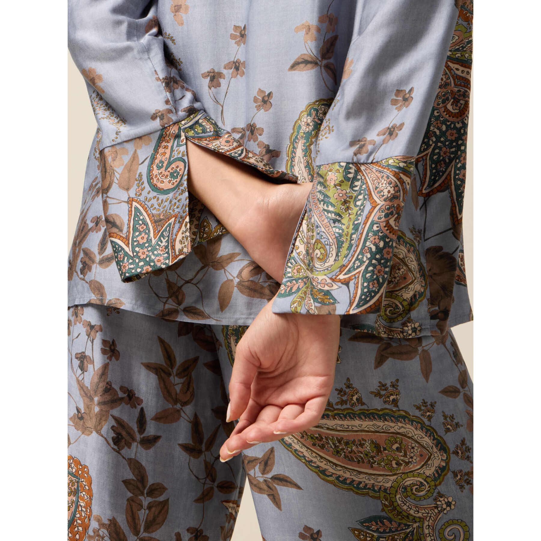 Oltre - Camicia in raso fantasia - Azzurro