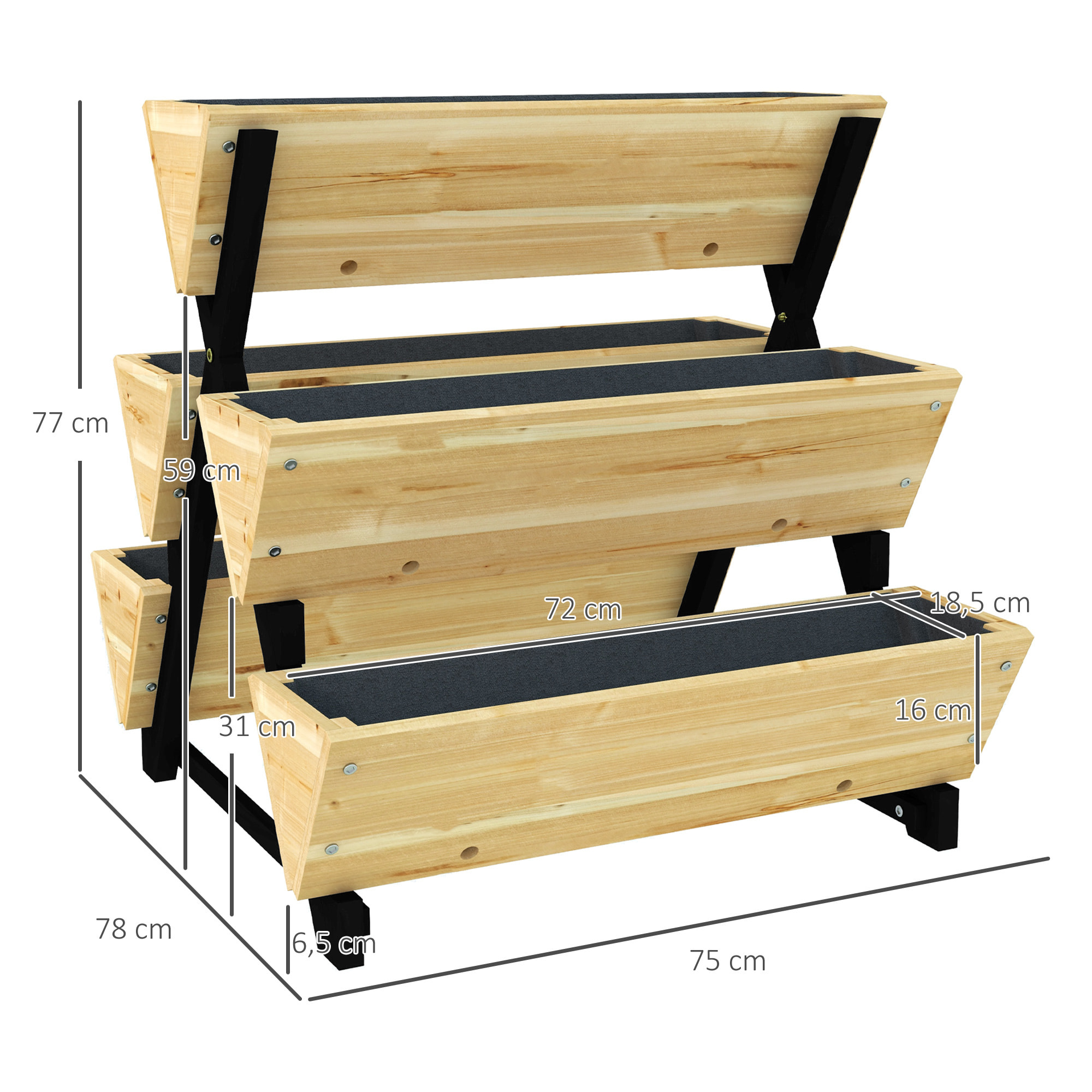 Jardinière escalier 5 bacs design - dim. 75L x 78lx 77H cm - bois sapin pré-huilé noir