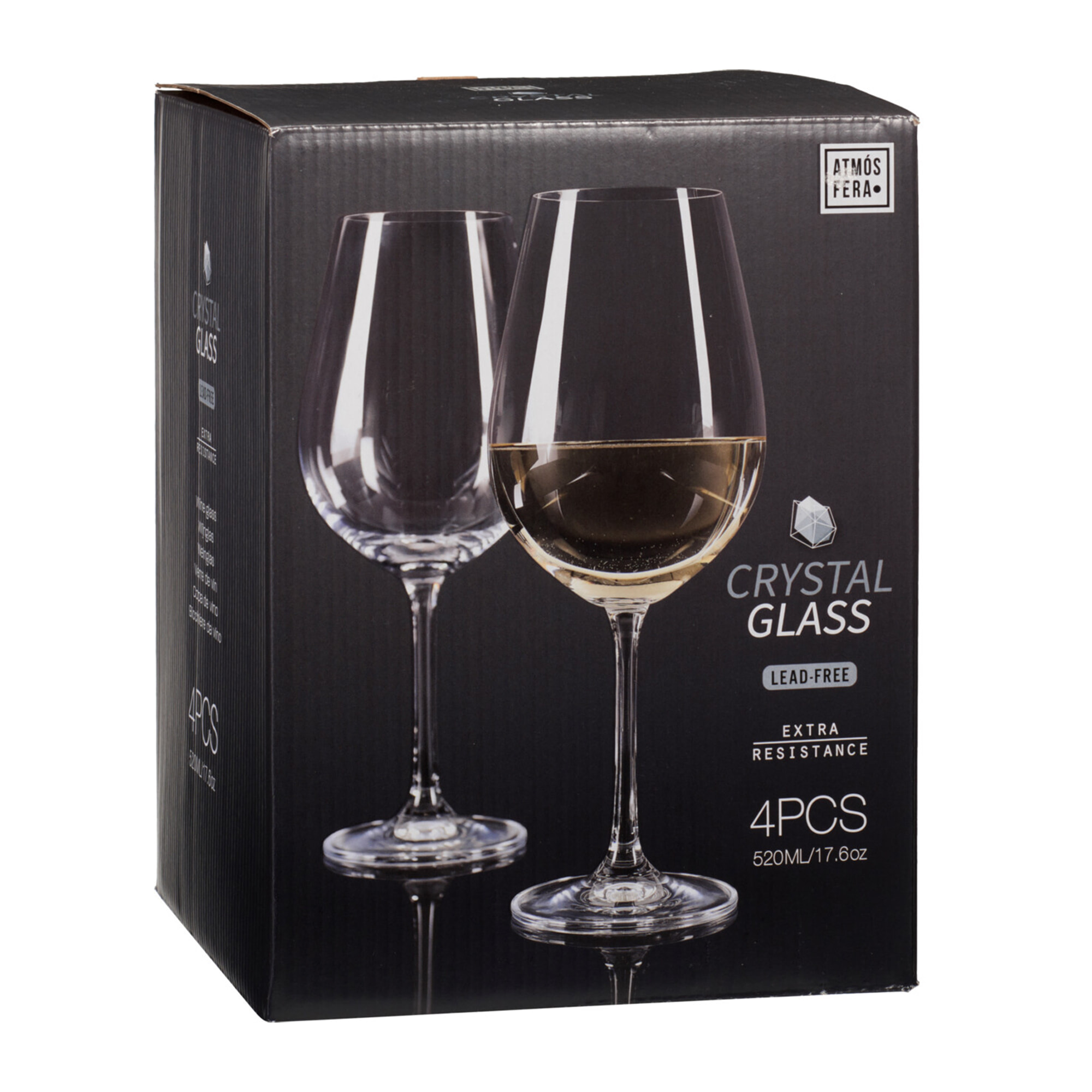 Juego de 4 copas de vino blanco diseño cristalino y acabado mate 520ml