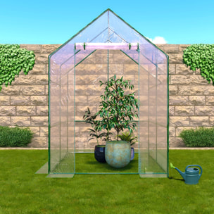 Serra Per Orto Giardino Terrazzo Balcone Senza Ripiani Struttura Metallo Verniciato Telo Trasparente In PVC Con Porta Avvolgibile 140x140x195 Cm