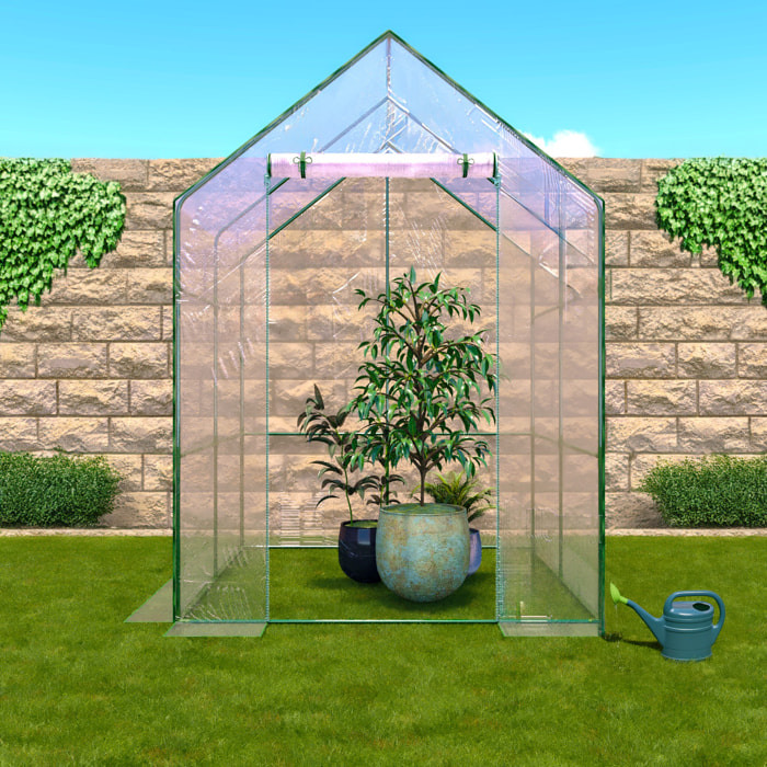 Serra Per Orto Giardino Terrazzo Balcone Senza Ripiani Struttura Metallo Verniciato Telo Trasparente In PVC Con Porta Avvolgibile 140x140x195 Cm