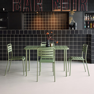 Table de jardin métal + 4 assises vert en acier. Amelia. 120 x 70 x 72.5 cm