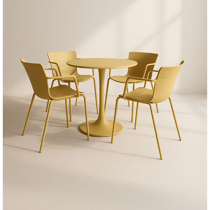 Ensemble de repas table et 4 fauteuils en polypropylène ocre MONTAUK