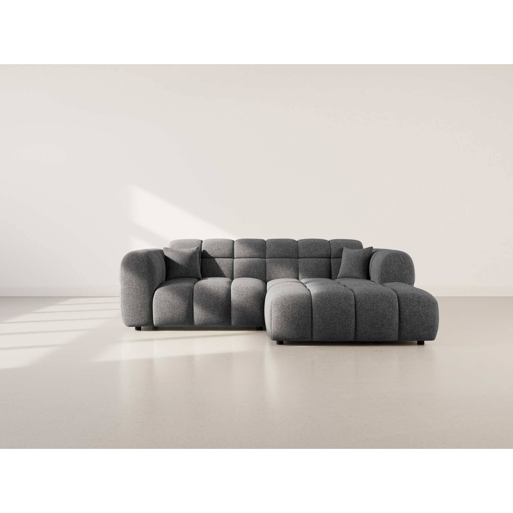 Mini Ray - Canapé d'angle droit 4 places en tissu texturé - Gris Anthracite