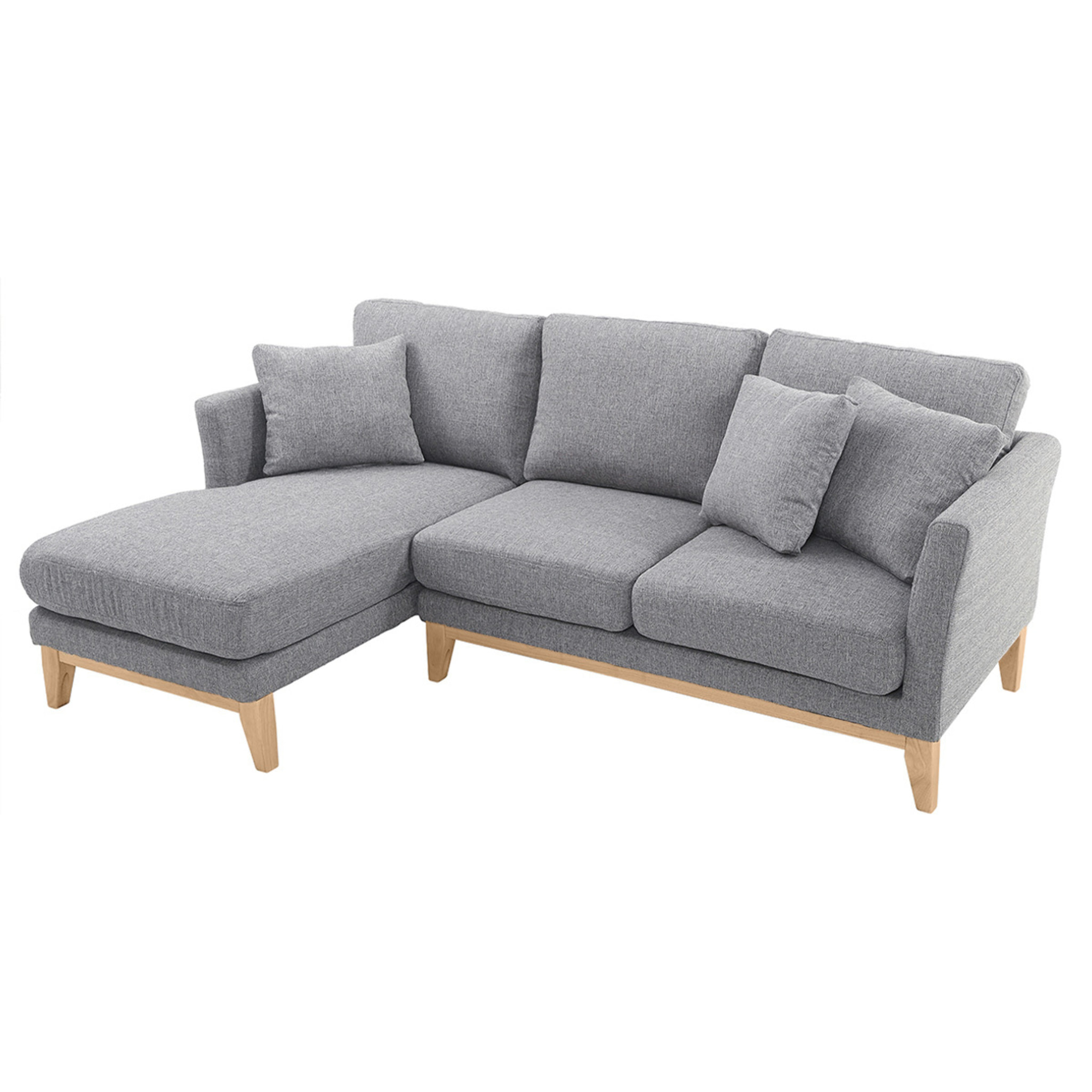 Canapé d'angle gauche déhoussable scandinave 3-4 places en tissu gris clair et bois clair OSLO