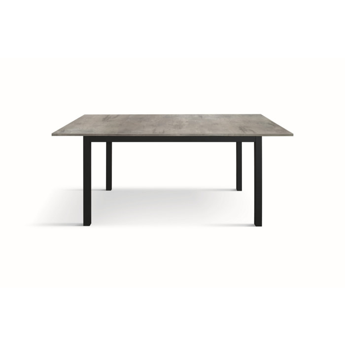 Tavolo TROPEA in legno, finitura grigio cemento e base in metallo verniciato antracite, allungabile 120x80 cm - 170x80 cm