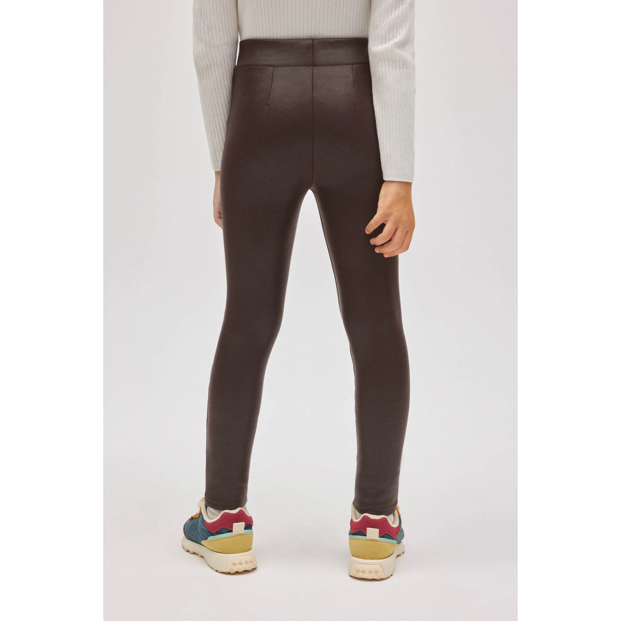 Leggings termici effetto pelle color cioccolato per bambine