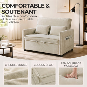 Canapé convertible 2 places dossier inclinable 5 niv. tissu chenille beige