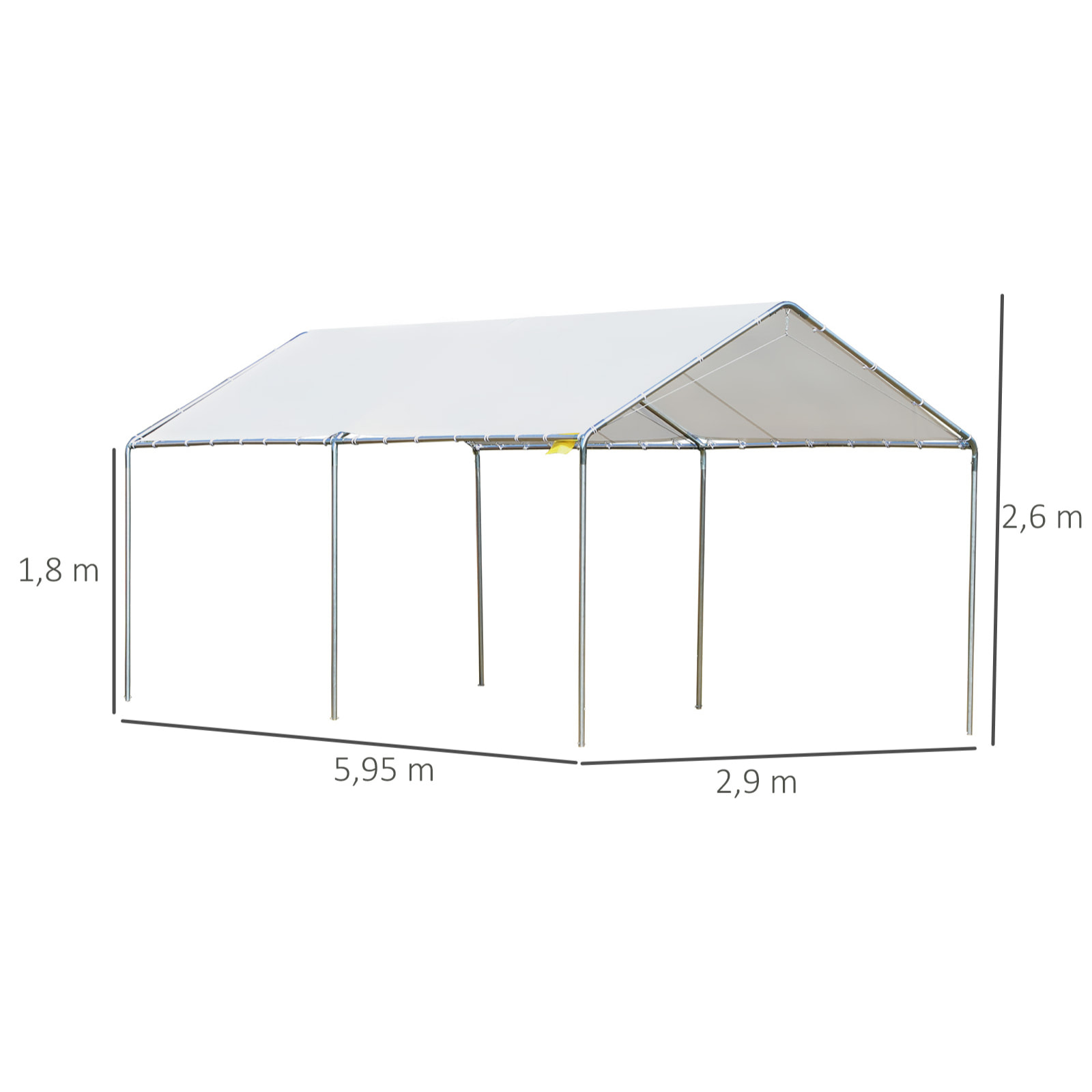 Carport auvent pour voiture 5,95L x 2,90l x 2,60H m acier galvanisé robuste PE haute densité blanc