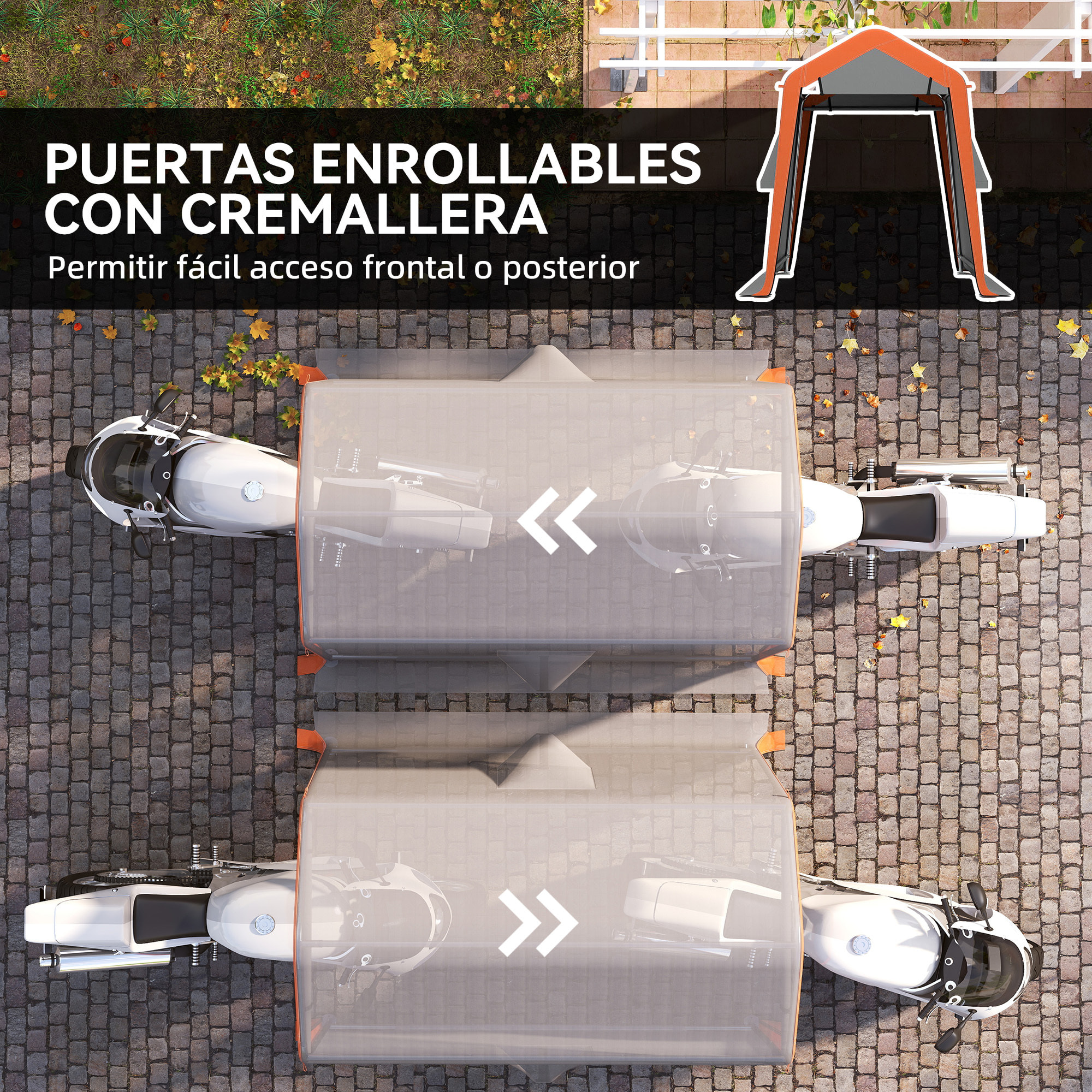 Outsunny Carpa Garaje Portátil 2,4x1,8 m, Garaje Exterior para Coche Impermeable con Puerta Enrollable con Cremallera, Ventanas, Estructura de Metal Galvanizado, UPF30+, Gris Claro