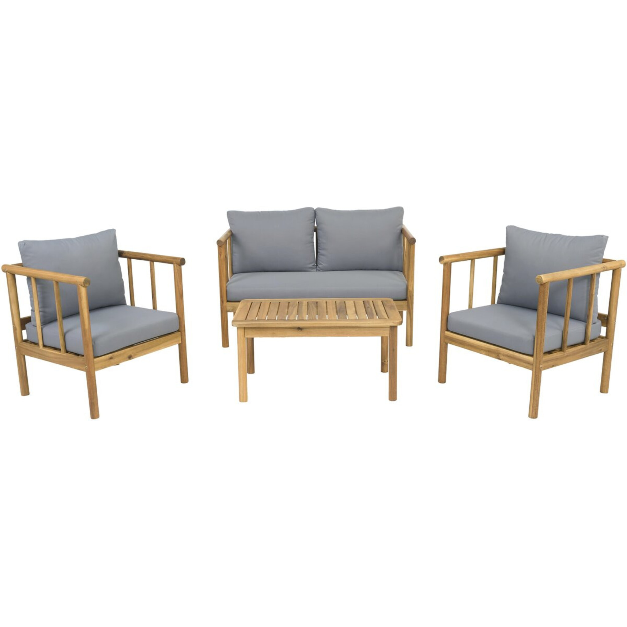 Salon de jardin en bois avec coussins inclus "Milano" - 4 places - Gris