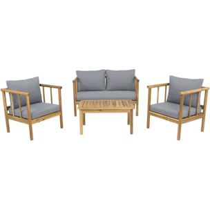 Salon de jardin en bois avec coussins inclus "Milano" - 4 places - Gris