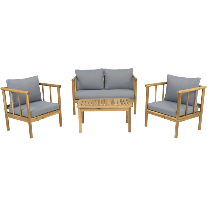 Salon de jardin en bois avec coussins inclus "Milano" - 4 places - Gris
