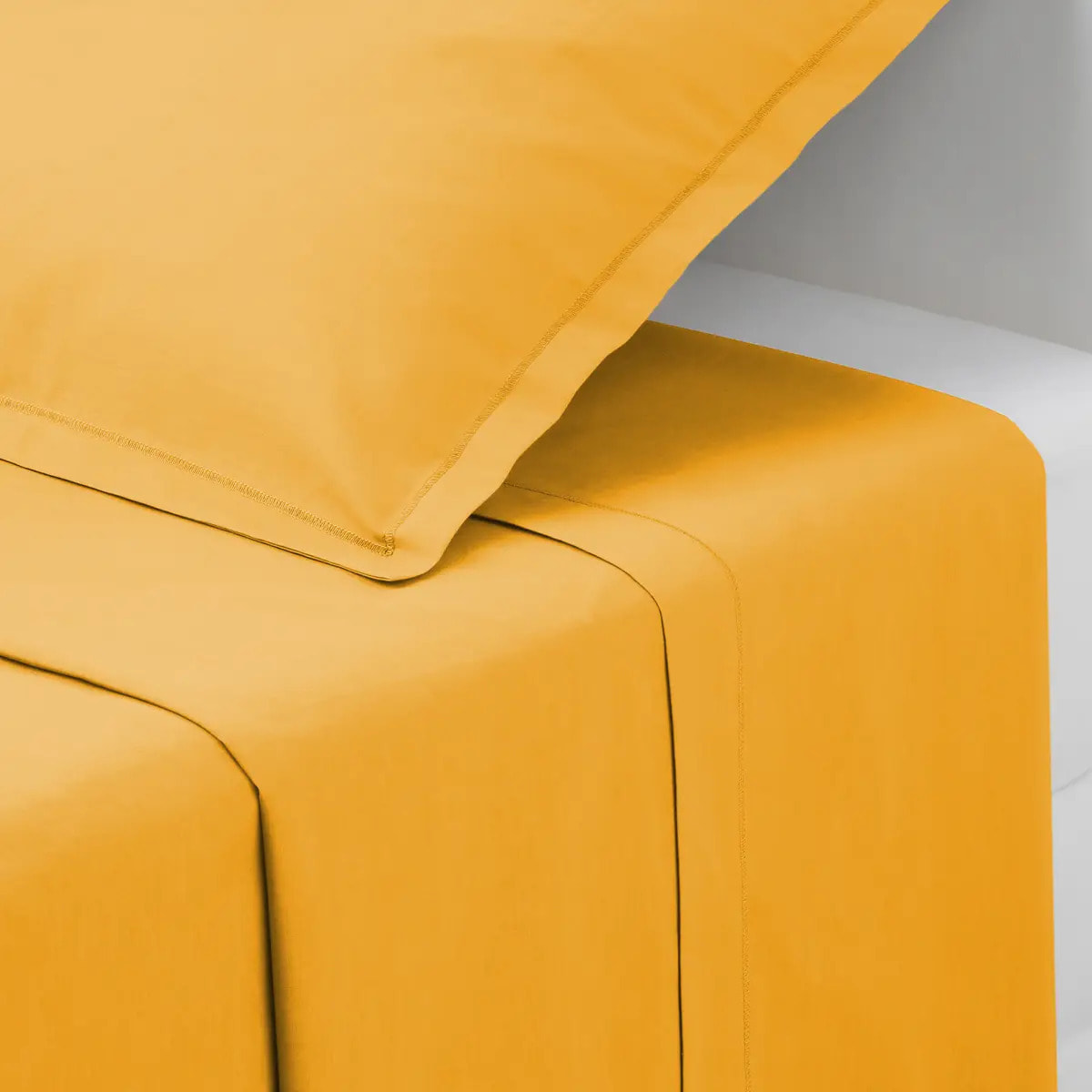 Drap plat "Carina" en coton 180x290cm jaune moutarde