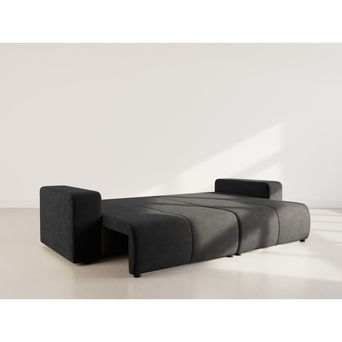 Nicole - Canapé droit 4 places convertible avec coffre en tissu - Gris Anthracite