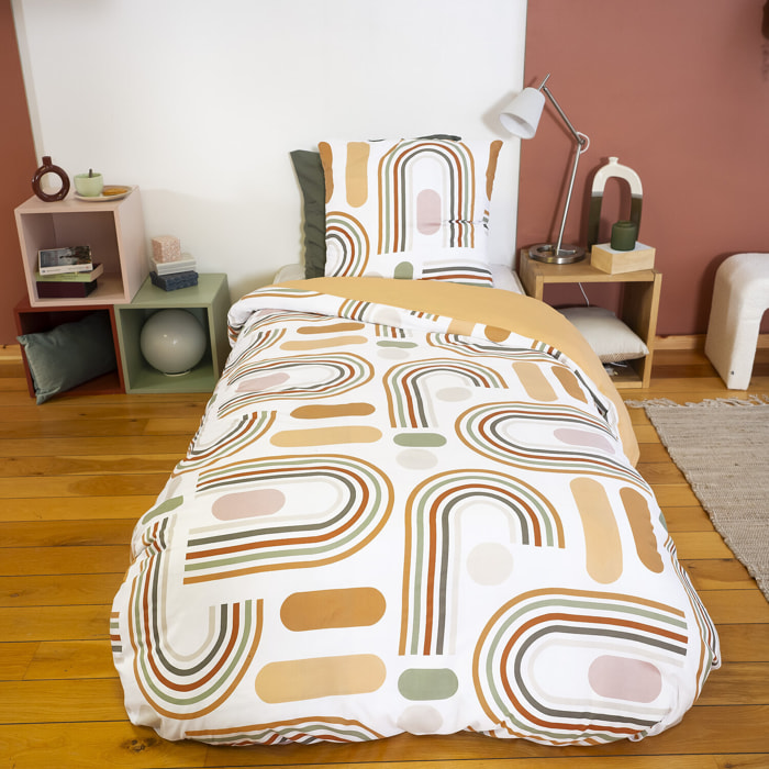 Parure housse de couette polyester beige