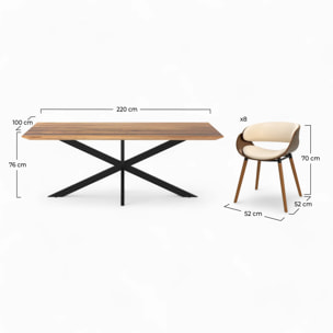Table et chaises 8 personnes en cuir synthétique beige et bois - Surdiman