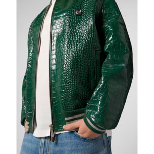 PHILIPP PLEIN Leather Bomber Jacket Cocco