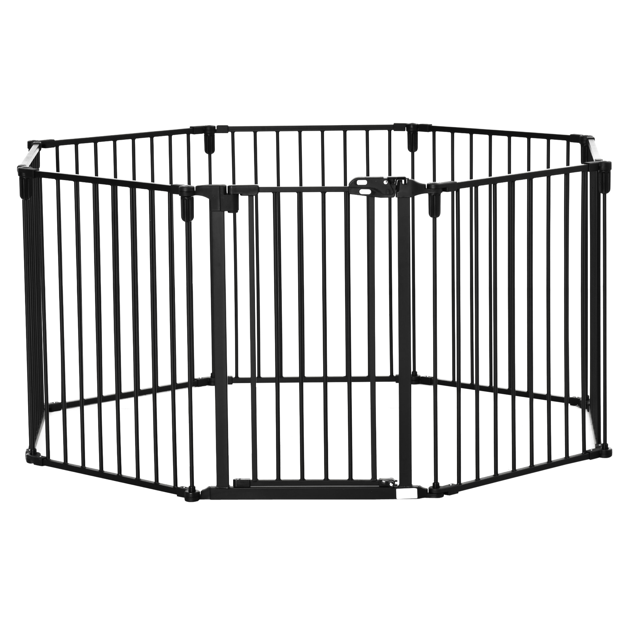 Barrière de sécurité - parc enclos chien modulable pliable - porte verrouillable - 8 panneaux acier et PP - dim. 482,5L max. x 76H cm noir