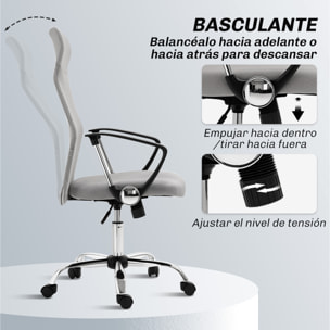 Silla de Oficina de Malla Silla de Escritorio Giratoria con Altura Ajustable Función Basculante Respaldo y Asiento Transpirable Carga 120 kg para Estudio Gris Claro