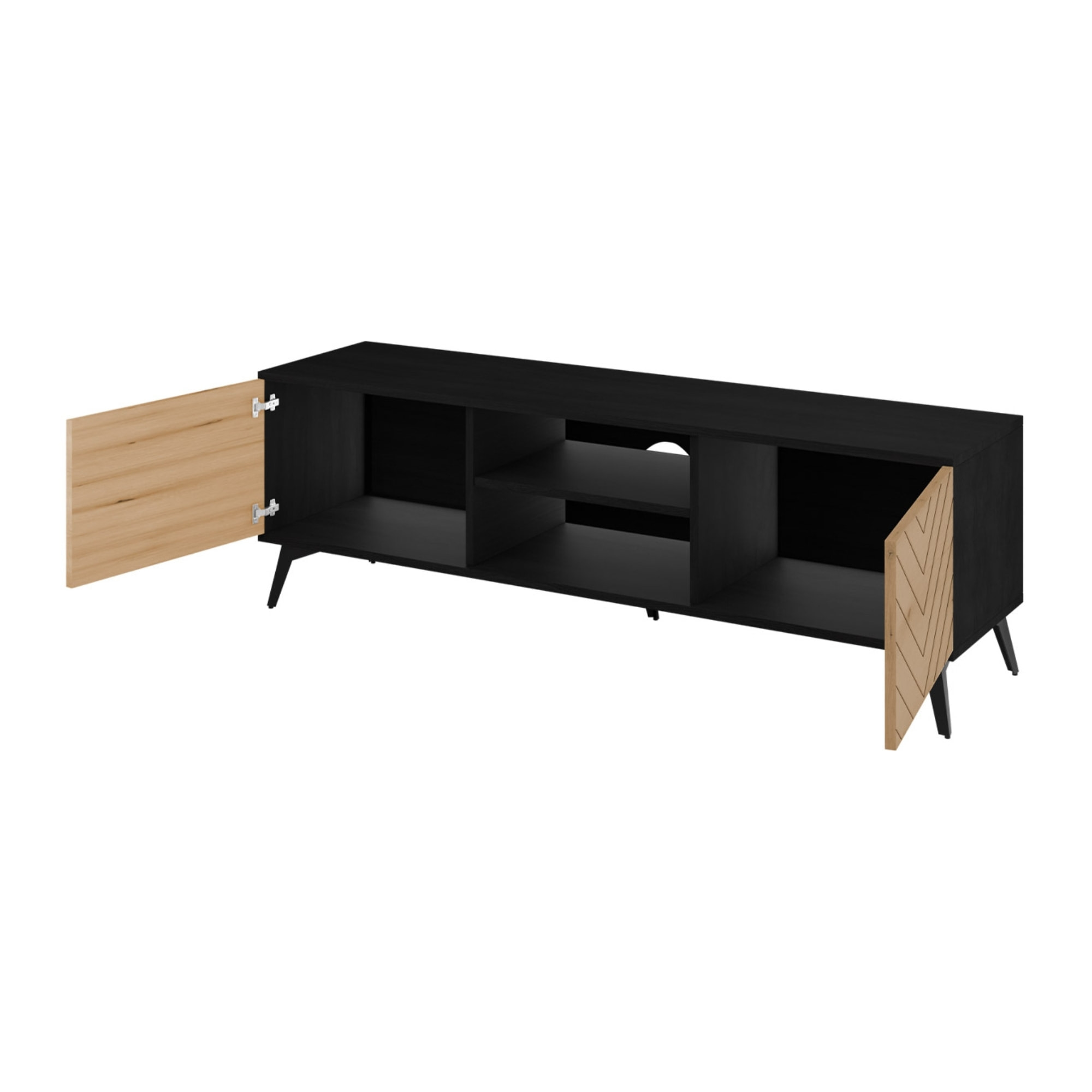 Peter - meuble TV - bois et noir - 154 cm - style industriel - Bois / Noir