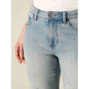 Oltre - Jeans cropped flare con cristalli - Azzurro