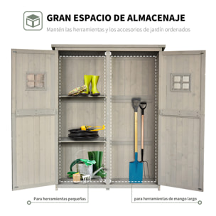 Cobertizo de Madera Caseta Exterior Armario Herramientas de Jardinería Doble Puertas Techo Impermeable Compartimientos de Diferentes Tamaños 127.5x50x164cm Madera Maciza