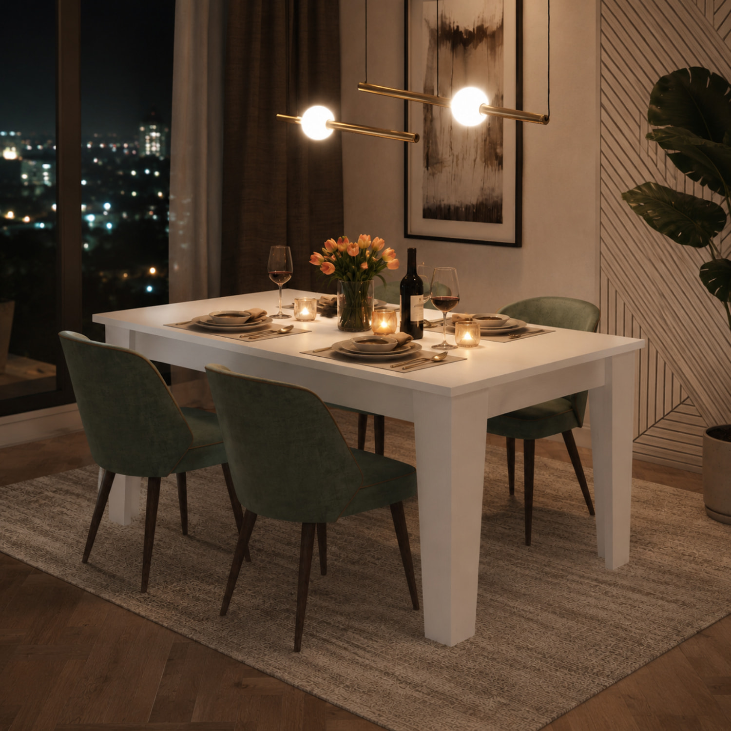 Tavolo da Pranzo Allungabile Da 140 A 200 Cm Gambe a Spillo Design Moderno 8 Posti Estensibile Guide In Metallo Cucina Salotto Soggiorno Bianco