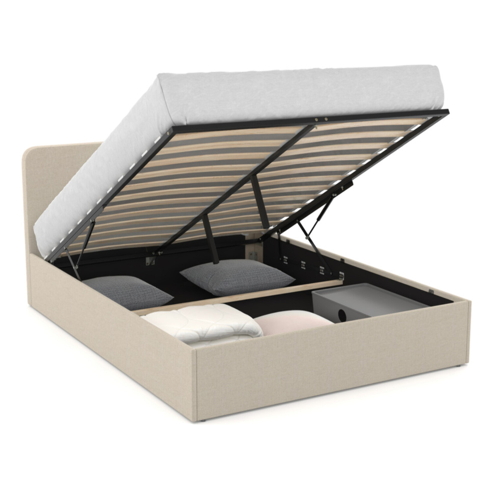 Lit coffre Louise 140x190cm tissu beige