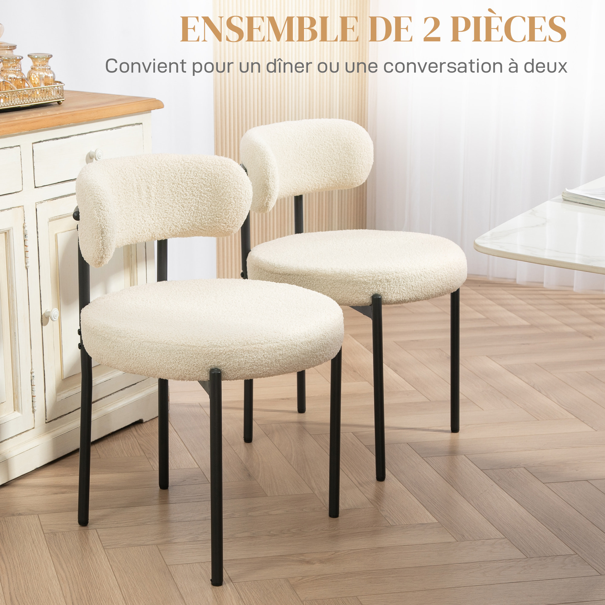 Lot de 2 chaises – Tissu bouclé – Design moderne