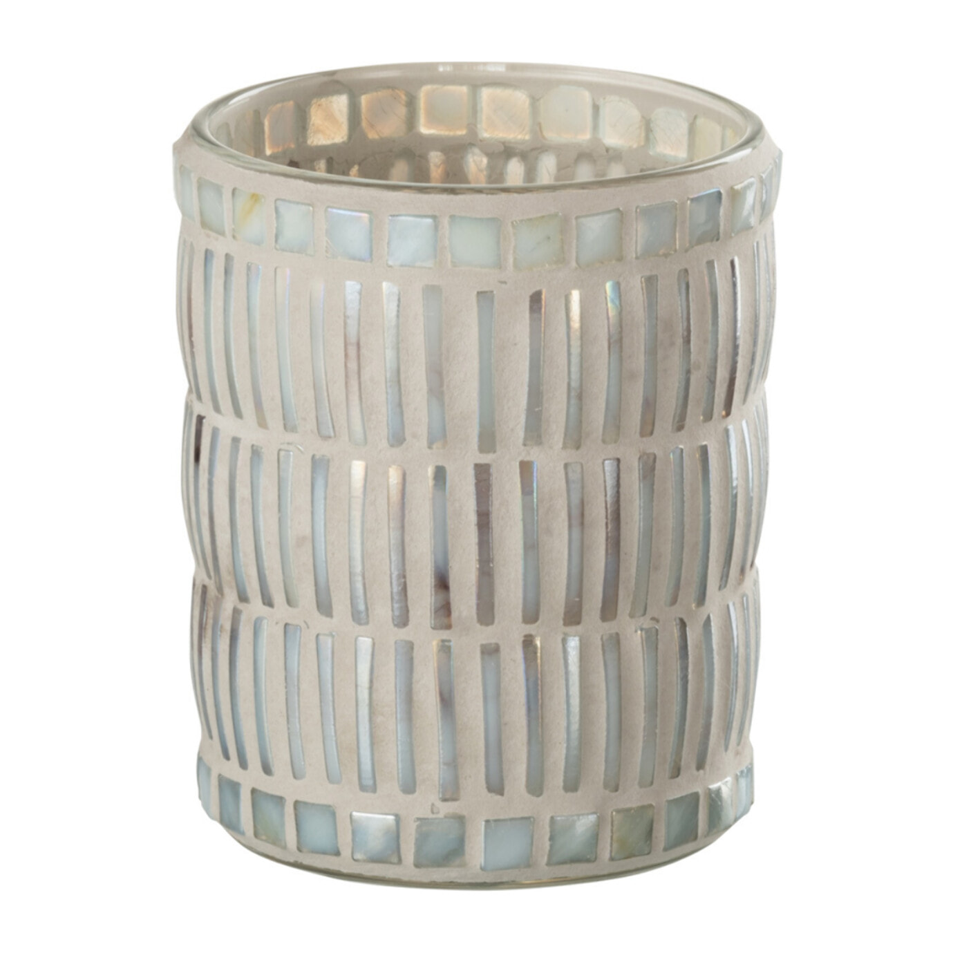 J-Line bougeoir Mosaique Rond - verre/ciment - nacré/gris - large