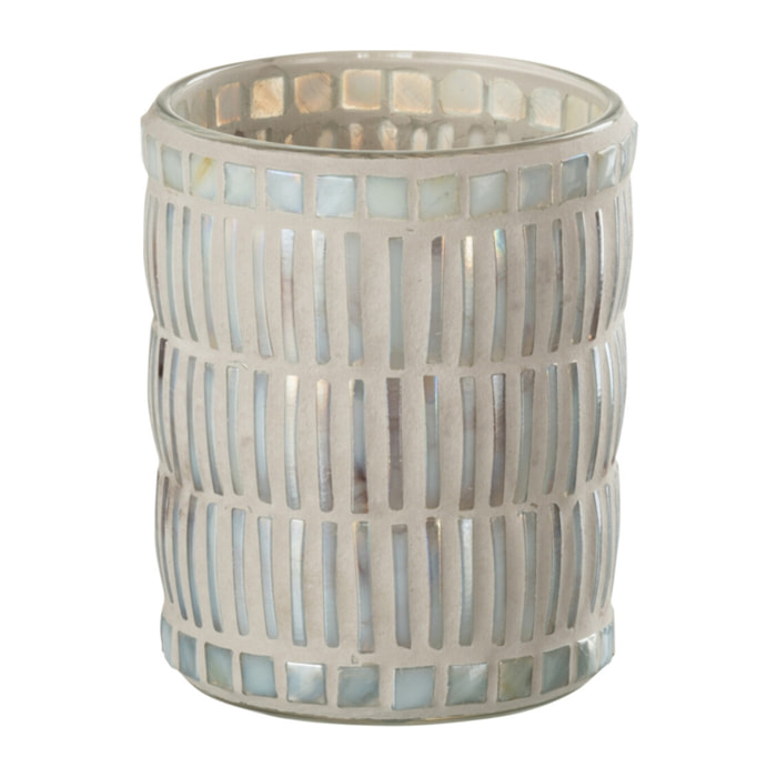 J-Line bougeoir Mosaique Rond - verre/ciment - nacré/gris - large