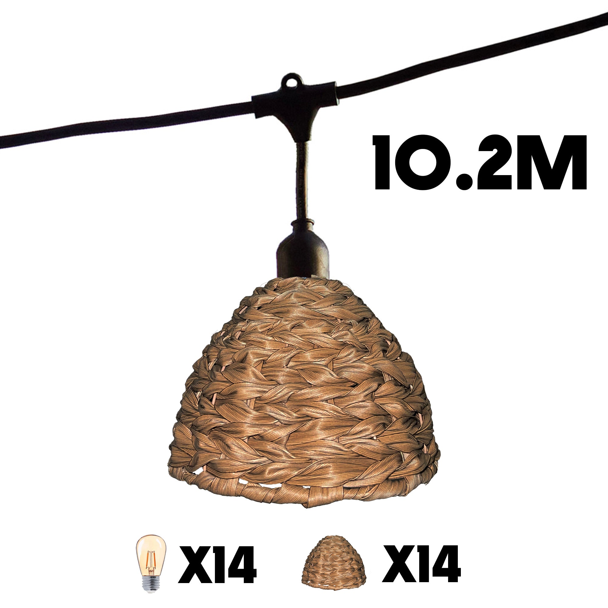 Lot de 2 guirlandes lumineuses extérieur connectables 14 abat-jour cloche marron style rétro ampoules E27 LED blanc chaud 2x MELLOW LIGHT 10m