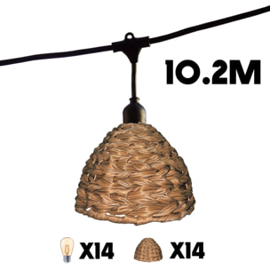 Lot de 2 guirlandes lumineuses extérieur connectables 14 abat-jour cloche marron style rétro ampoules E27 LED blanc chaud 2x MELLOW LIGHT 10m