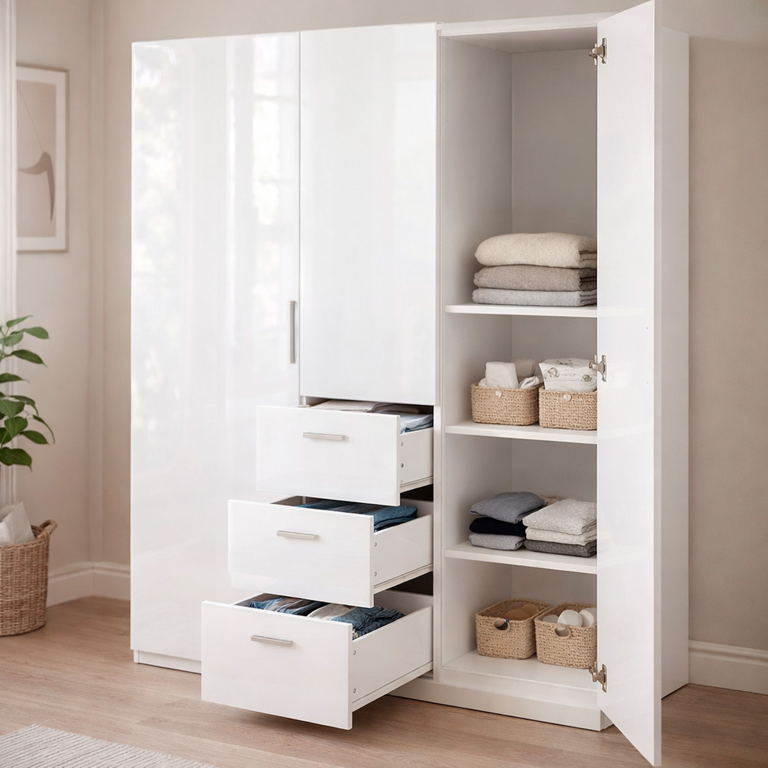 Armadio Da Camera 3 Ante E 3 Cassetti Con Appendiabiti E 6 Ripiani Guardaroba Capiente Salvaspazio Per Camera Matrimoniale 117 x 203 x 52 Cm Bianco