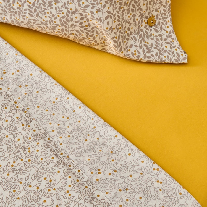 Sábana algodón sostenible hojas Foja color amarillo 100% Algodón percal