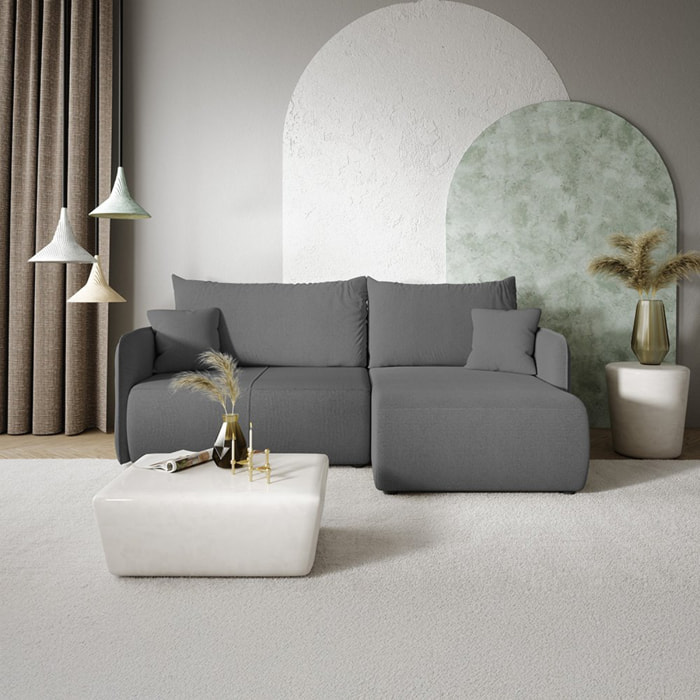 MILO - Canapé d'angle droit 4 places en tissu gris