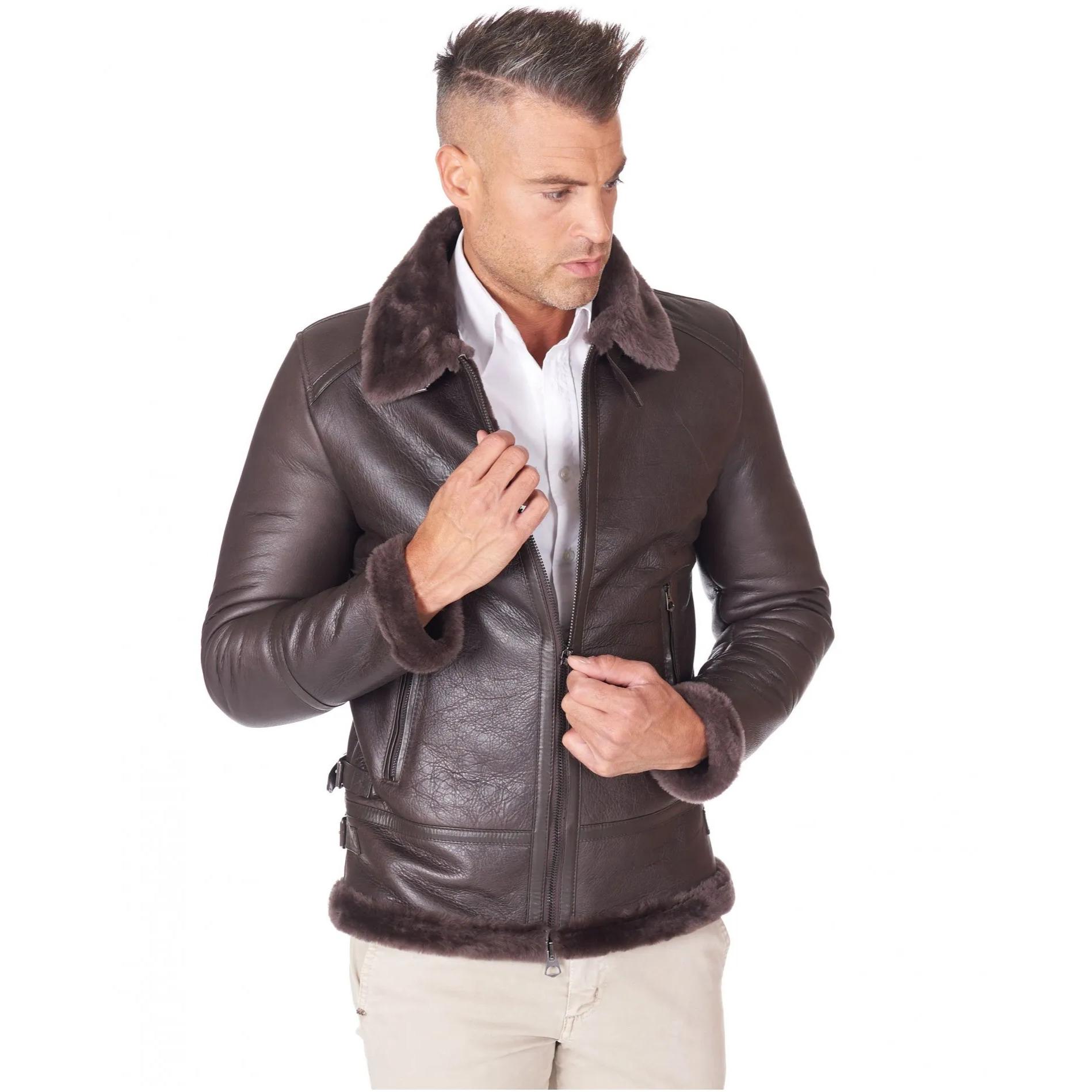 Montone Shearling testa di moro biker uomo collo camicia con fibbia