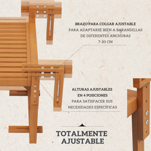Outsunny Mesa Colgante de Balcón Mesa para Balcón Plegable de Madera con Altura Ajustable en 4 Niveles Carga 20 kg para Terraza 68x65x40,5-55 cm Madera Natural