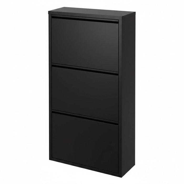 Scarpiera Slim In Metallo 3 Ante A Ribalta Ultra Sottile Salvaspazio Mobile Portascarpe Moderno Ingresso Camera Corridoio 104 x 50 x 15 Cm Colore Nero