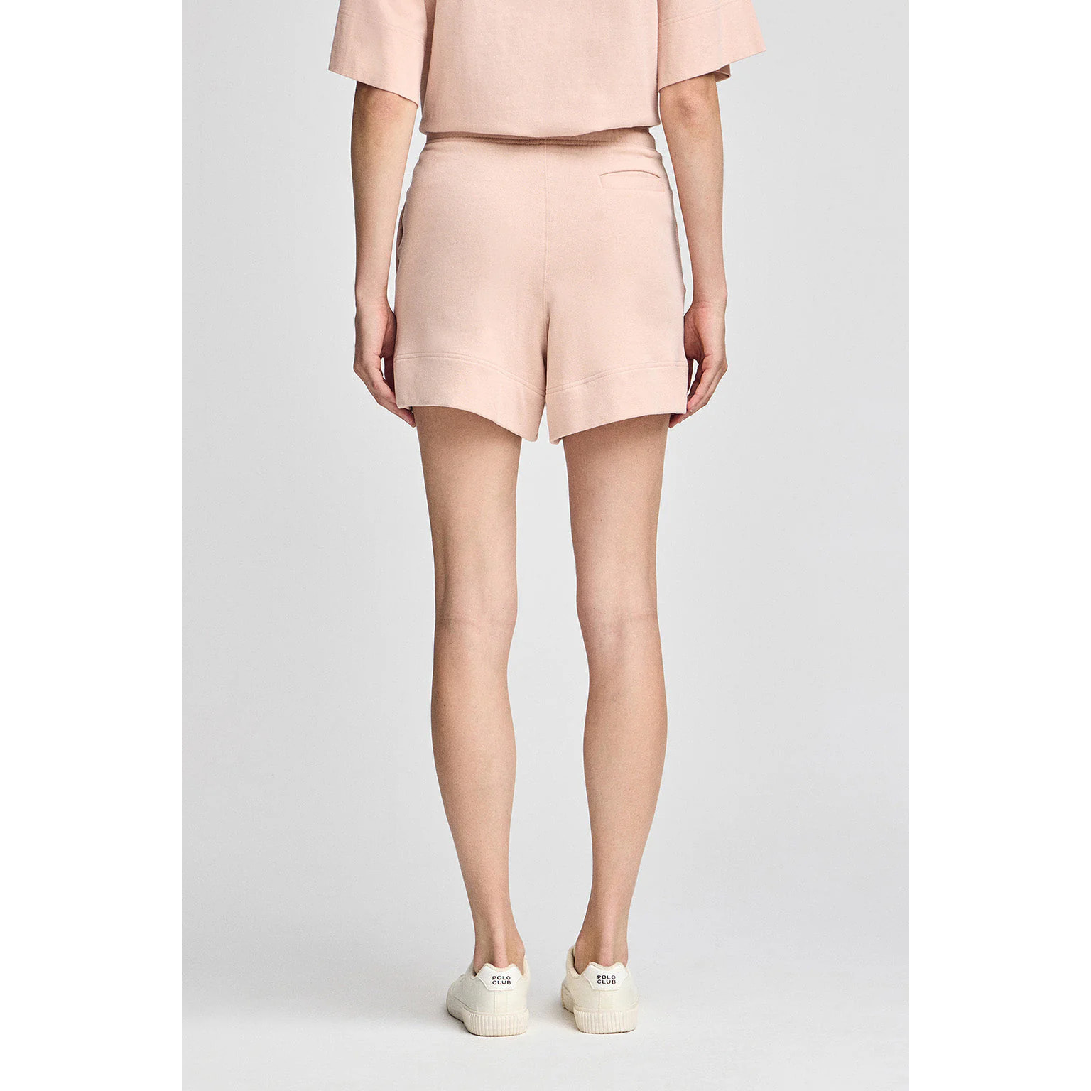 Pantaloncini in cotone nude con logo ricamato